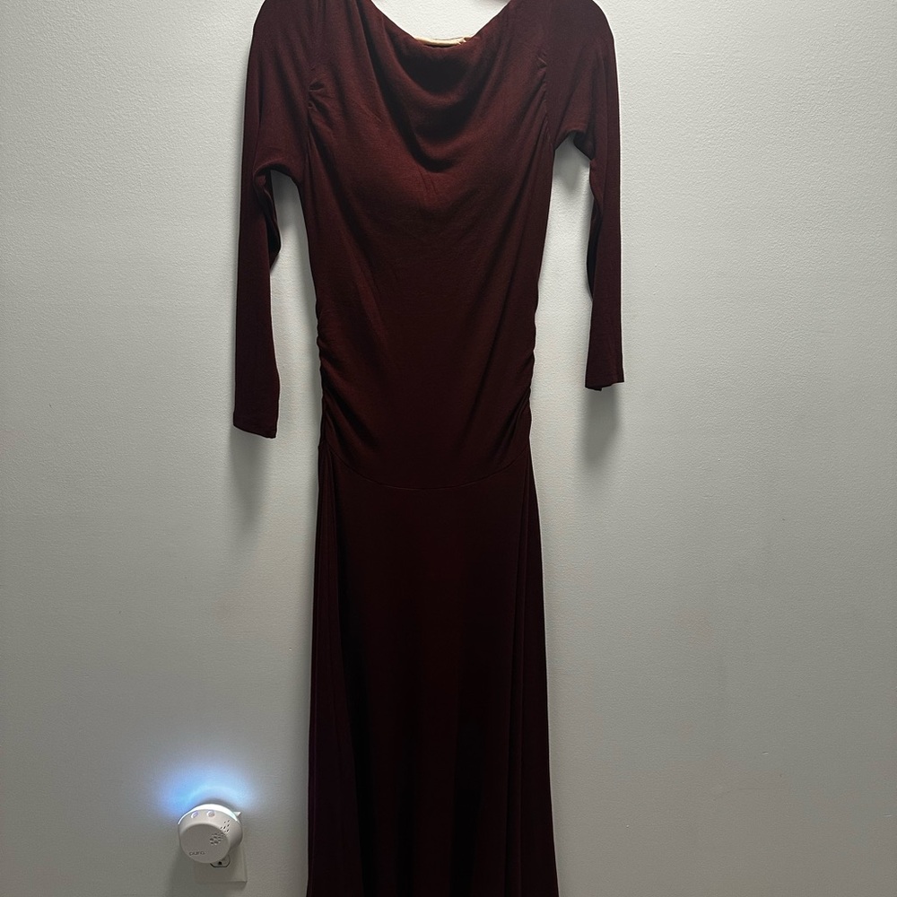 OGL LiteWarm Asymmetrical Shoulder Side Ruched Ankled Maxi Dress - Ruby - Picture 3 of 5